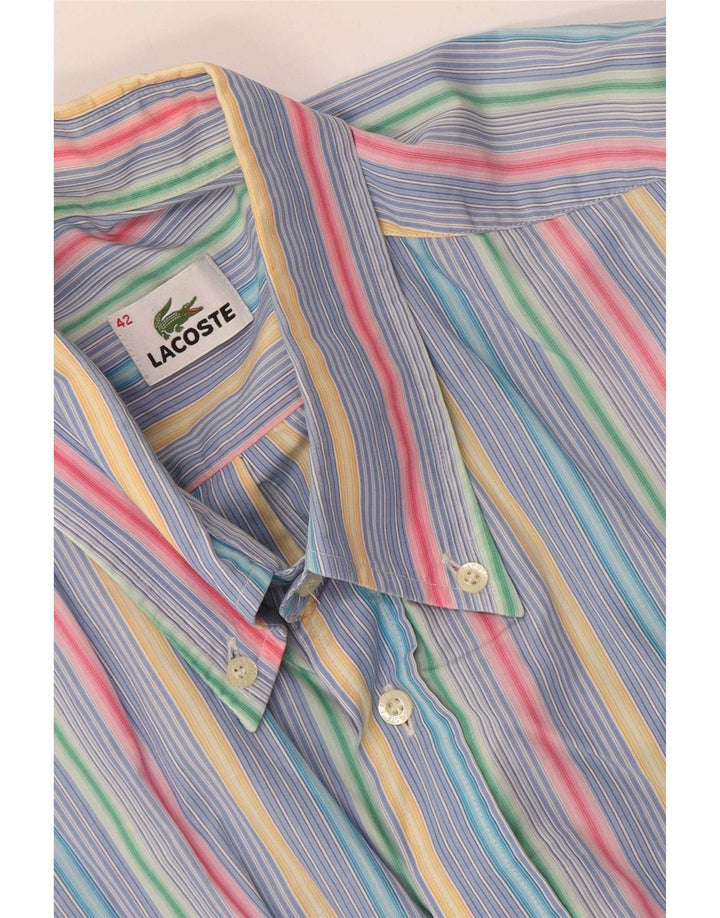 Lacoste Camisa masculina de manga curta tamanho 42 grande listrado multicolorido
