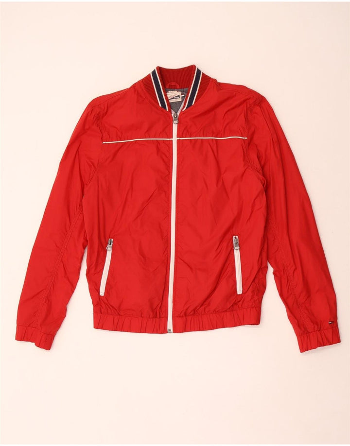 Jaqueta bomber masculina Tommy Hilfiger Reino Unido 38 nylon listrado vermelho médio