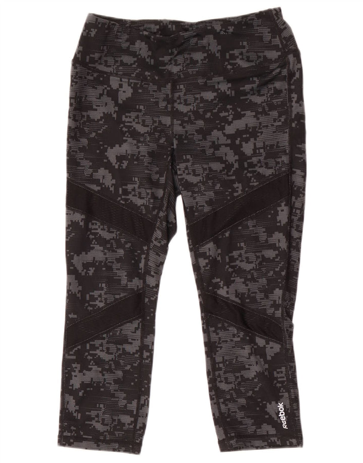 Reebok Womens Capri Leggings UK 8 Pequeno Preto Camuflagem