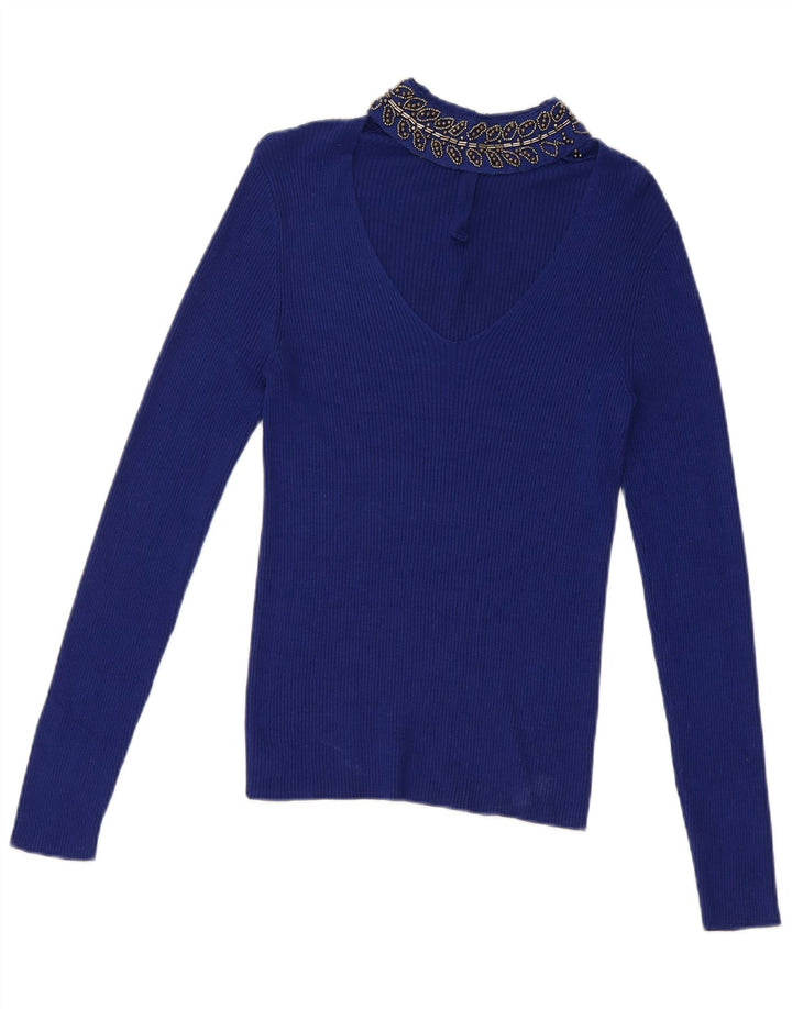 Top curto feminino Oasis Reino Unido 8 viscose azul pequena