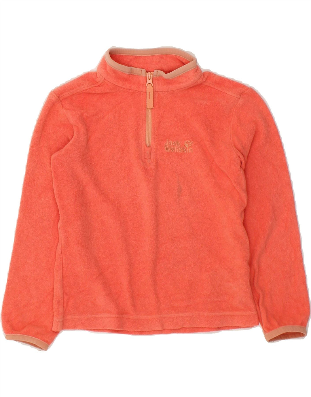 JACK WOLFSKIN Girls Zip Neck Fleece Jumper 5-6 Years Orange Vintage Jack Wolfskin and Second-Hand Jack Wolfskin from Messina Hembry 
