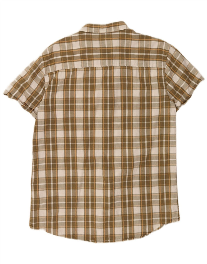 Wrangler Camisa masculina de manga curta regular fit grande algodão xadrez marrom