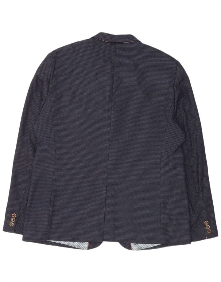 Jaqueta blazer masculina Ted Baker com 2 botões tamanho 7 3XL azul marinho poliéster