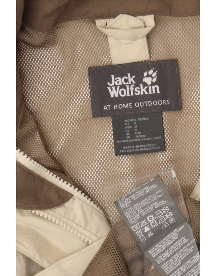 Jaqueta de chuva feminina com capuz Jack Wolfskin Reino Unido 8/10 pequena poliamida bege
