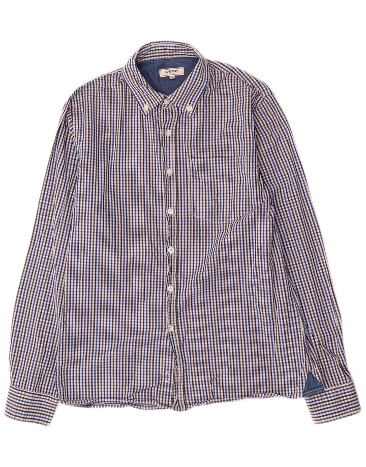 Geox Camisa Respira Masculina Média Azul Gingham