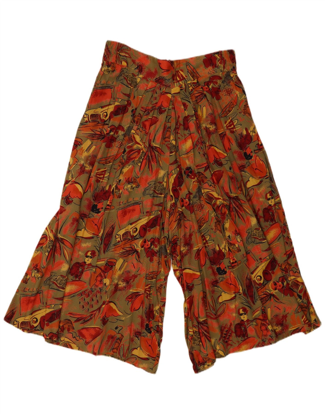 Calça Capri feminina VINTAGE de cintura alta Reino Unido 20 2XL W32 L19 Cáqui Floral