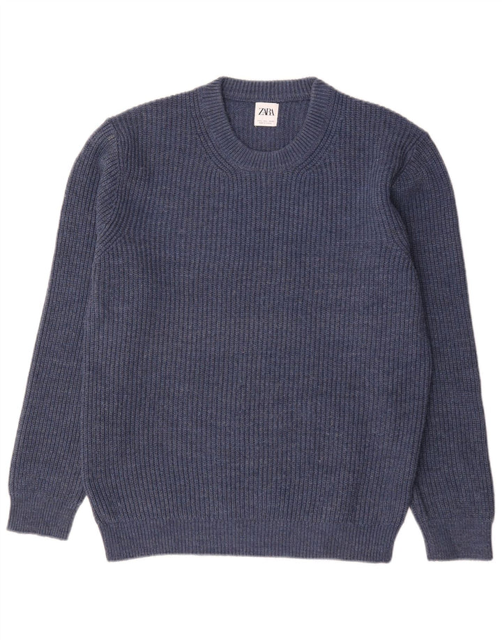 Zara Suéter masculino com gola redonda grande acrílico azul