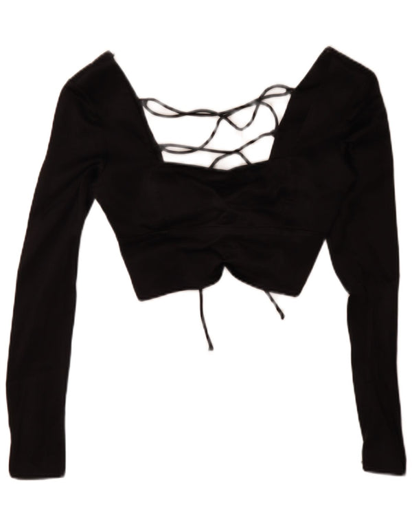 Zara Top feminino de manga comprida UK 6 XS preto viscose