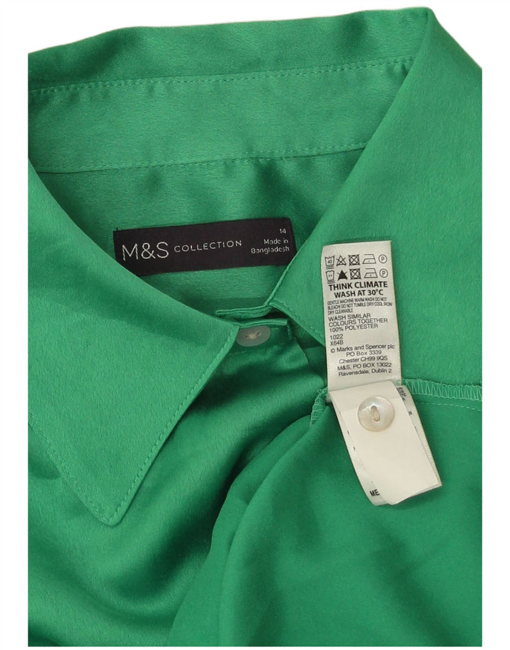 Camisa feminina Marks & Spencer Reino Unido 14 grande poliéster verde