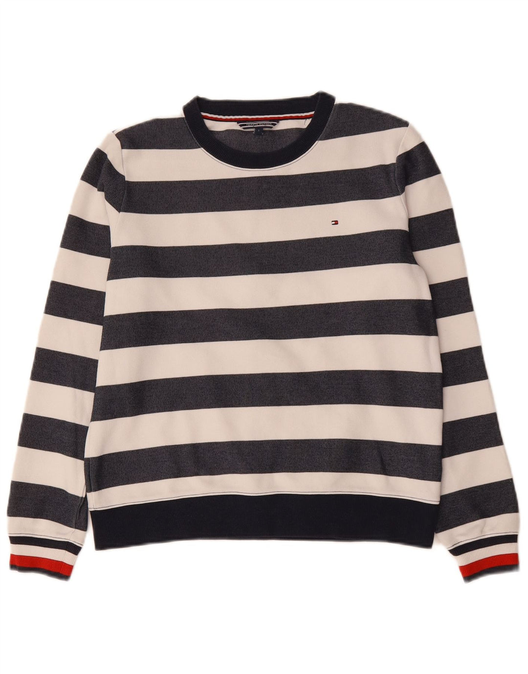 Tommy Hilfiger moletom feminino jumper UK 10 pequeno listrado azul marinho