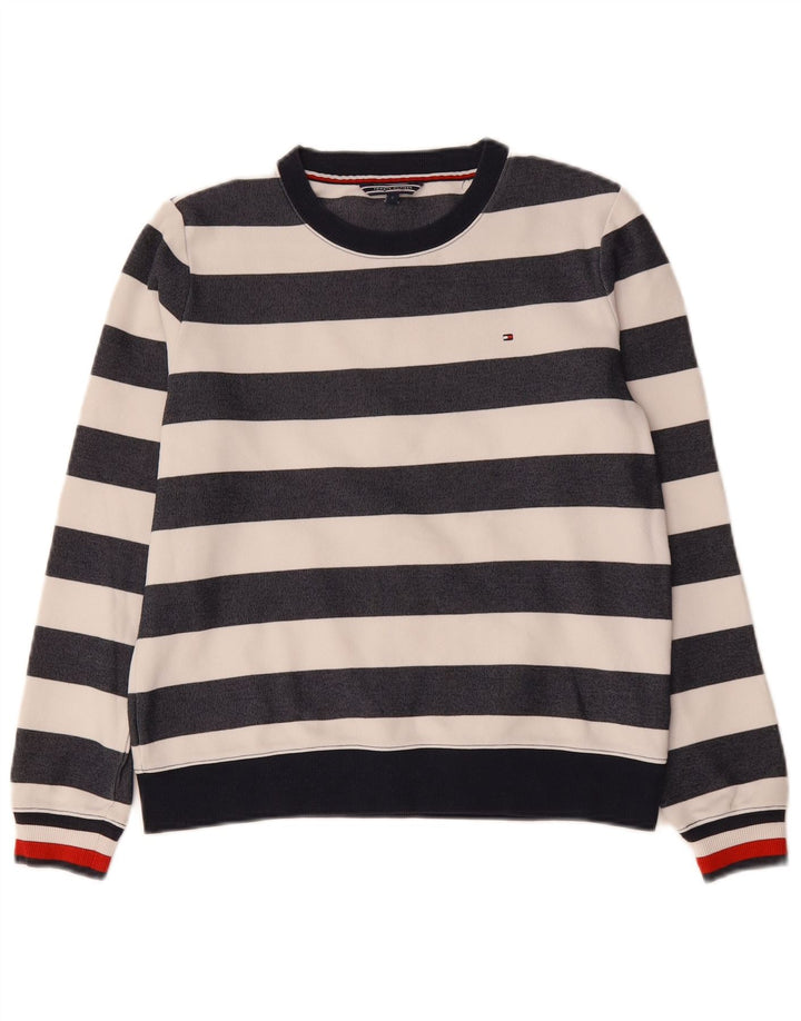 Tommy Hilfiger moletom feminino jumper UK 10 pequeno listrado azul marinho