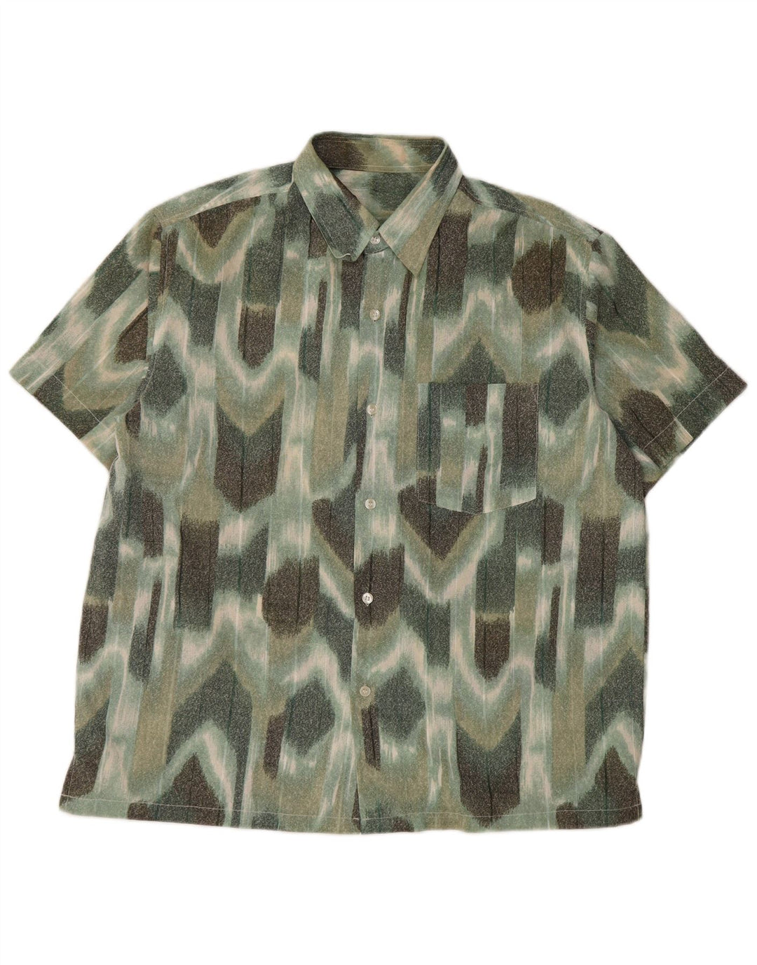 Camisa masculina VINTAGE de manga curta grande verde geométrica