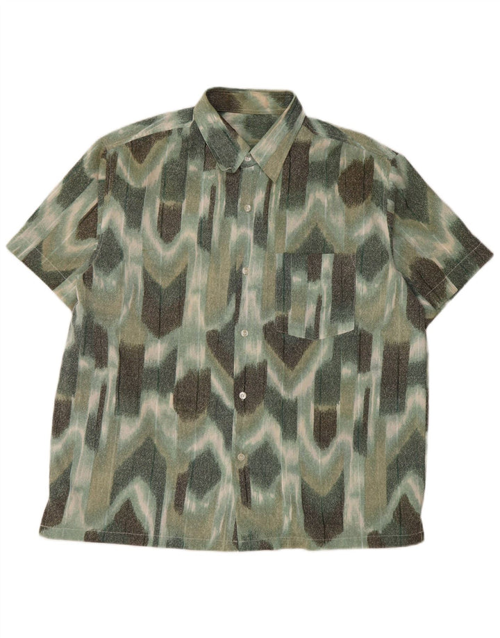 Camisa masculina VINTAGE de manga curta grande verde geométrica