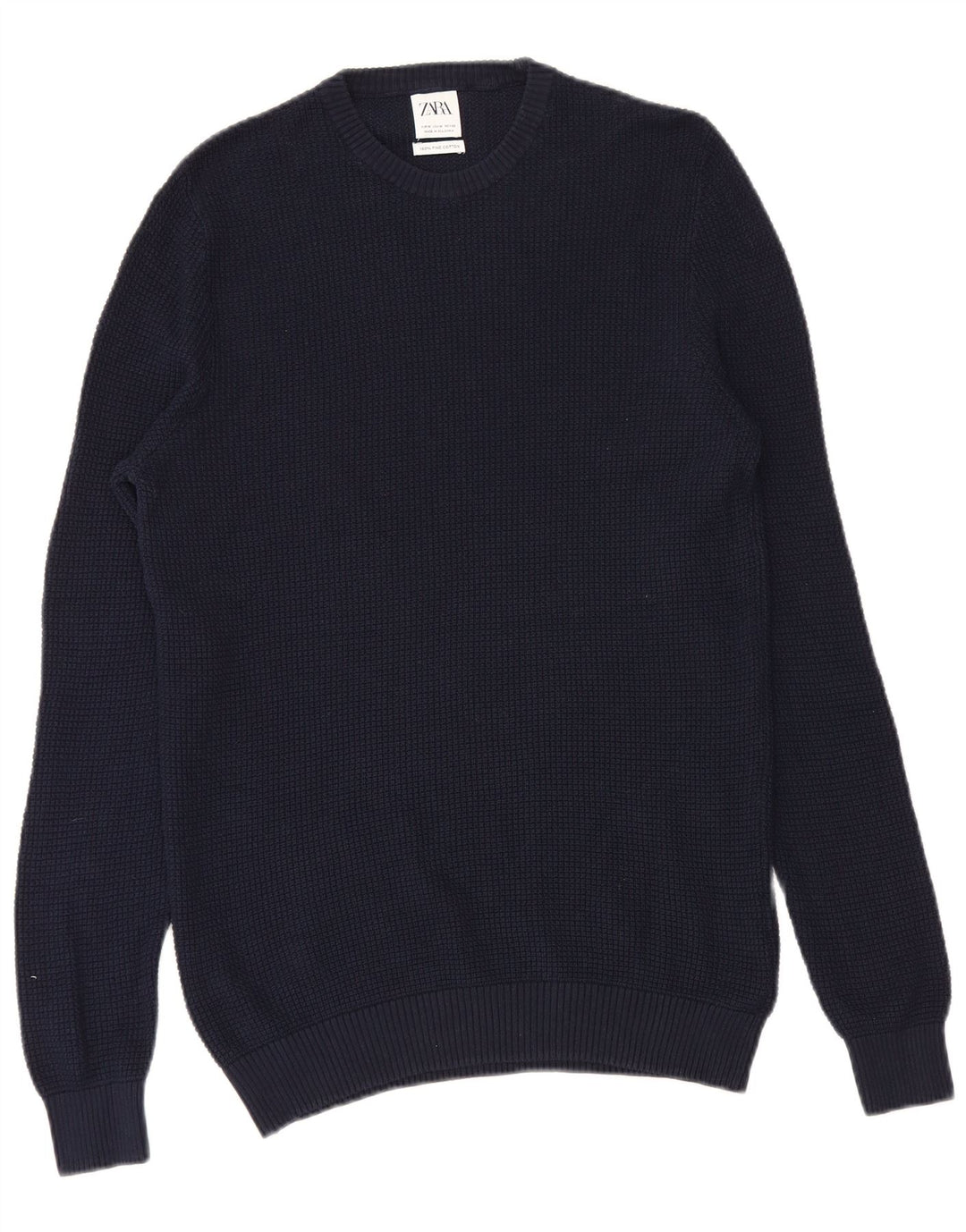 Zara Suéter masculino com gola redonda e algodão azul marinho médio
