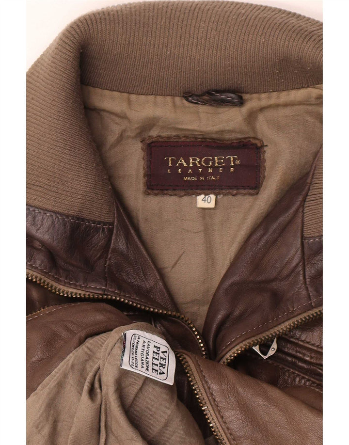 Jaqueta de couro vintage feminina IT 40 pequena marrom