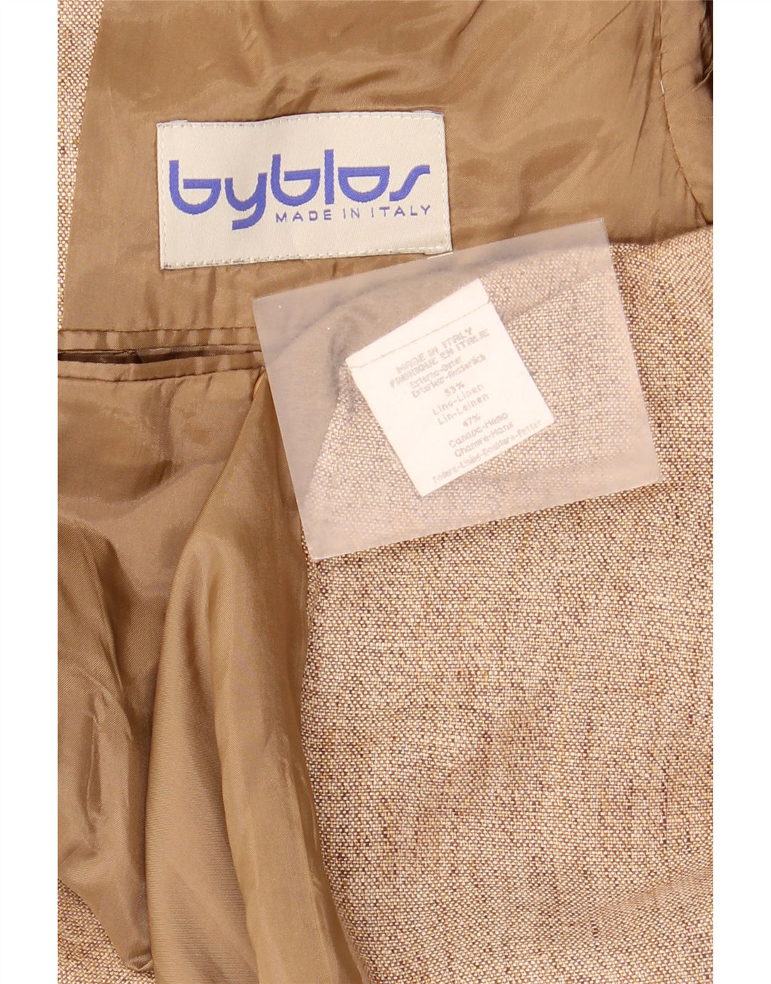 Jaqueta blazer masculina Byblos com 3 botões Reino Unido 38 linho bege médio