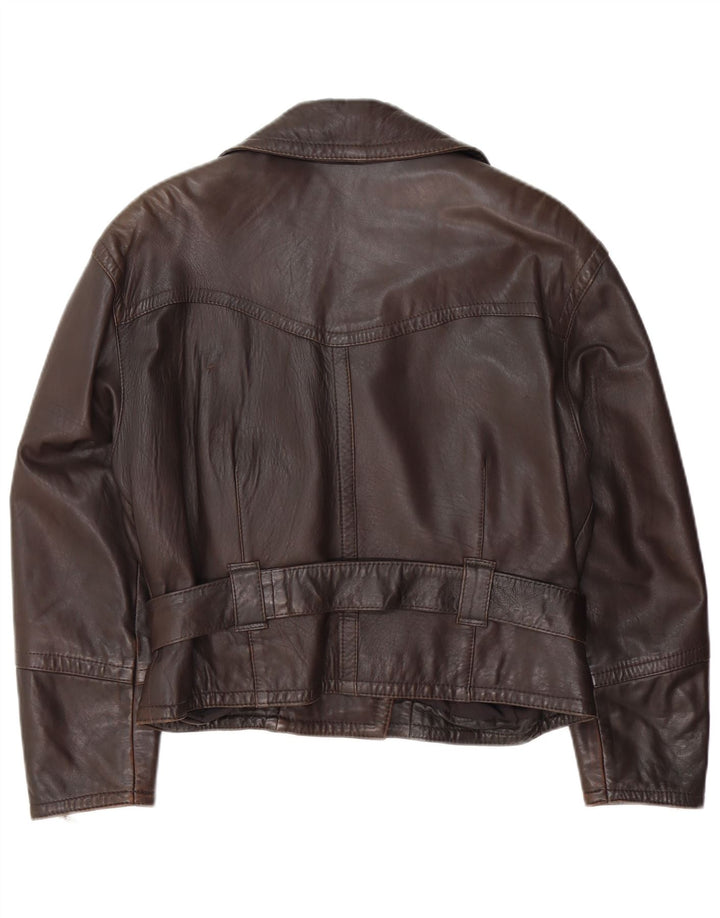 Jaqueta de motociclista de couro feminino vintage UE 40 couro marrom médio