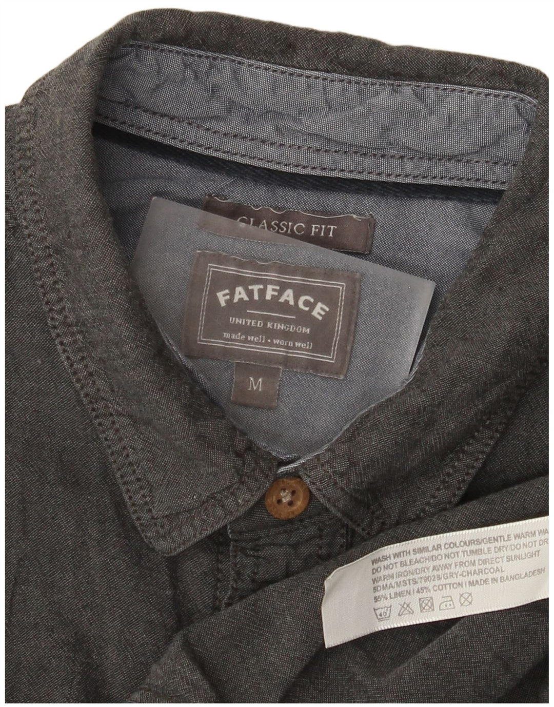 Camisa masculina de manga curta Fat Face Classic Fit algodão cinza médio
