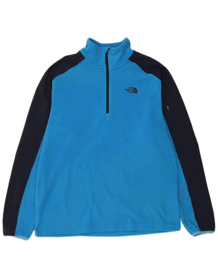 THE NORTH FACE Suéter masculino de lã com gola com zíper e bloco colorido azul médio