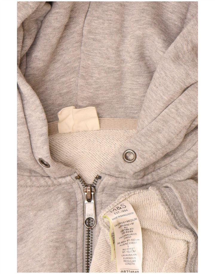 Suéter masculino Marks & Spencer com capuz e zíper, algodão manchado cinza médio