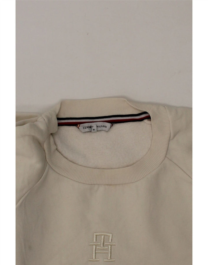 TOMMY HILFIGER Girls Sweatshirt Jumper 15-16 Years Off White Cotton Vintage Tommy Hilfiger and Second-Hand Tommy Hilfiger from Messina Hembry 