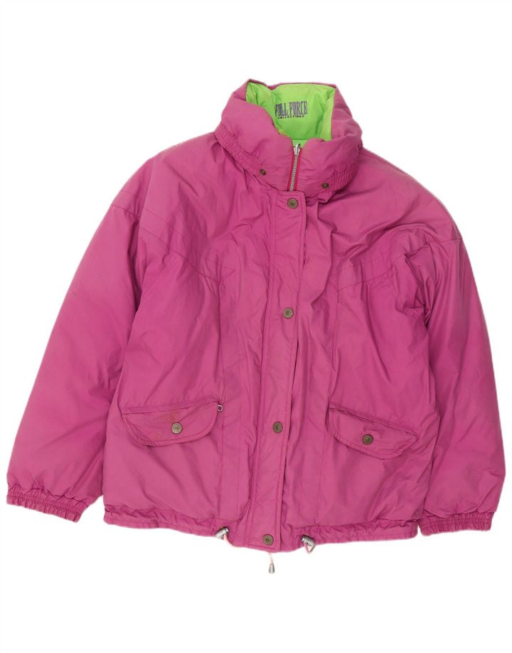 Jaqueta acolchoada reversível feminina vintage Reino Unido 14 grande algodão roxo