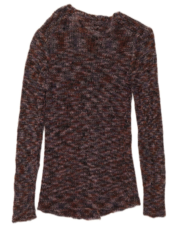 Suéter cardigã feminino vintage UK 6 XS multicolorido manchado