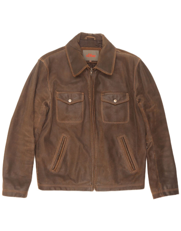 Jaqueta de couro masculina S.Oliver UK 38 marrom médio