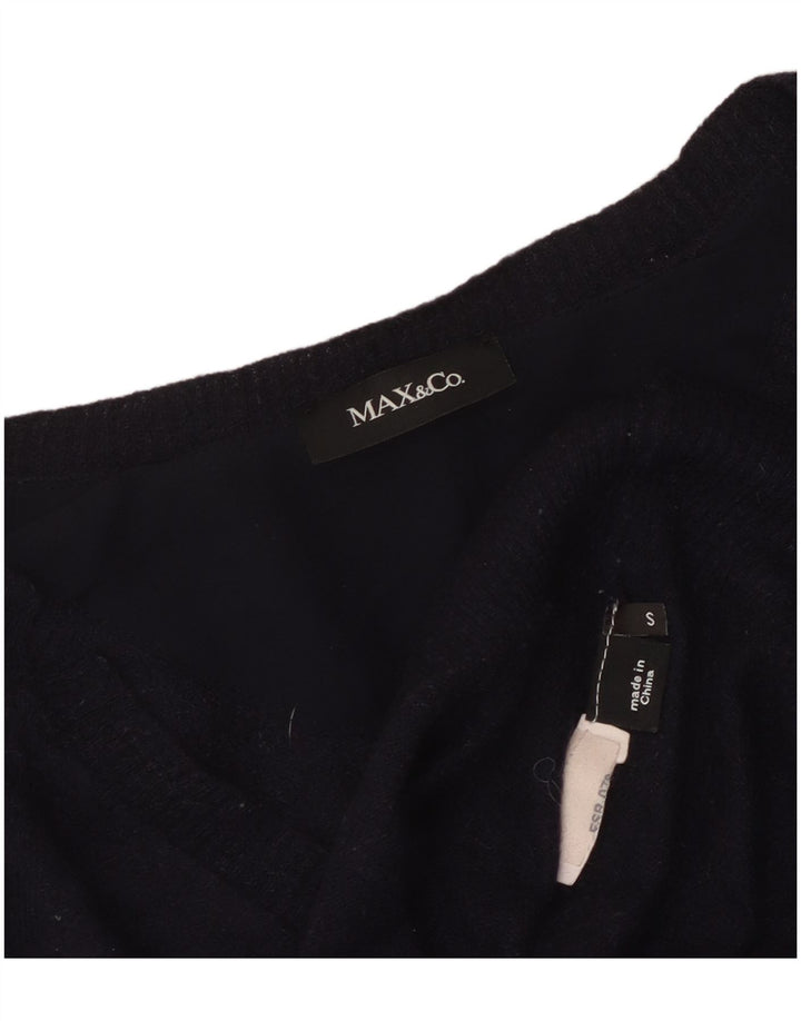 Suéter feminino Max & Co. com decote em V Reino Unido 10 pequeno azul marinho