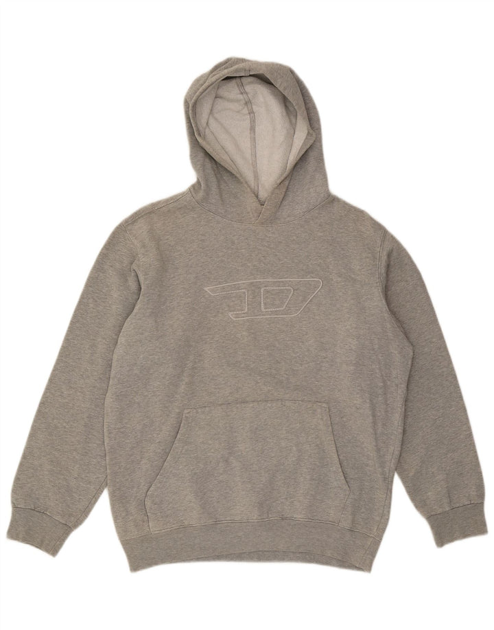 Suéter com capuz gráfico masculino DIESEL grande algodão cinza
