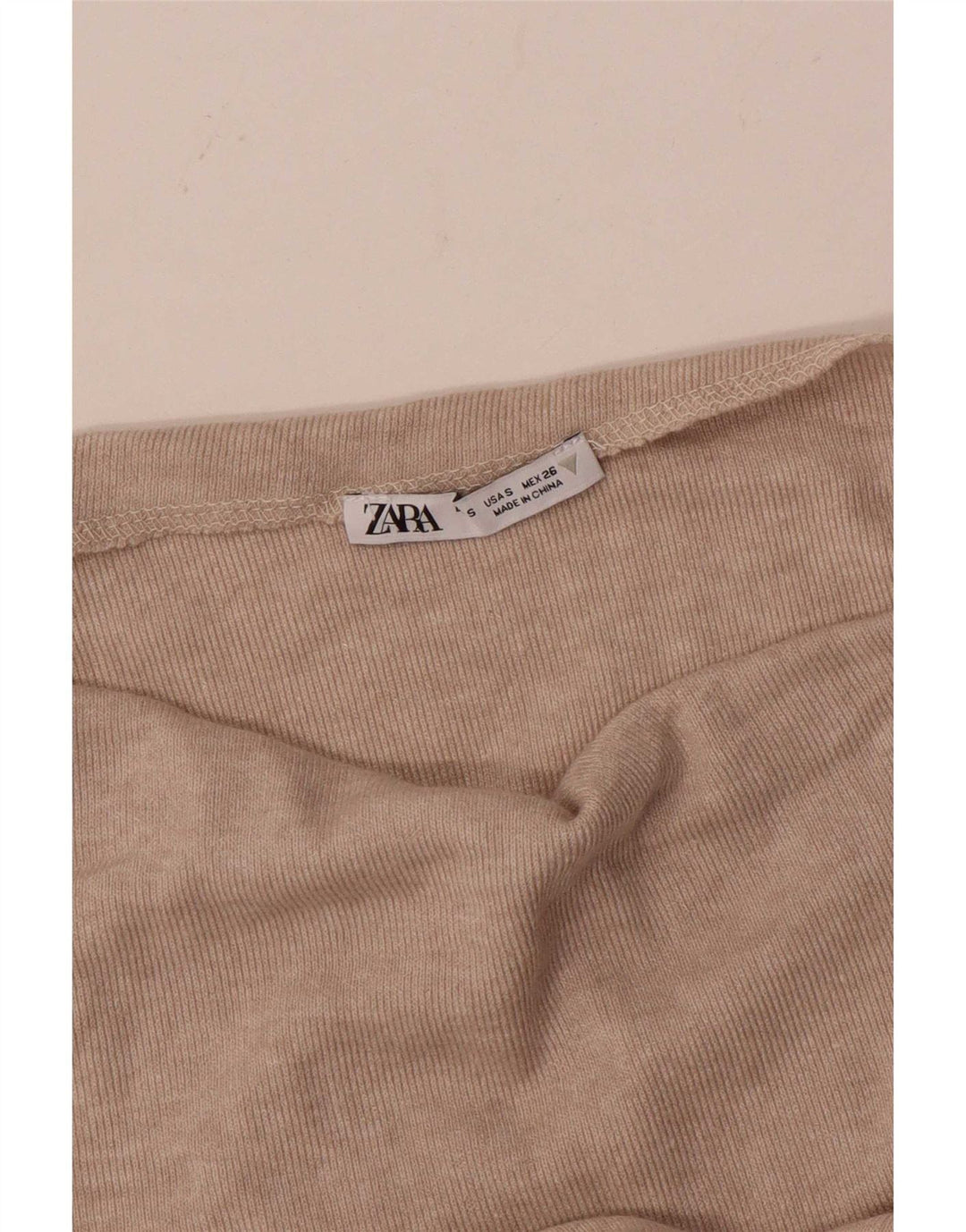 Zara Womens Crop Manga Longa Um Ombro Top Reino Unido 8 Pequeno Bege