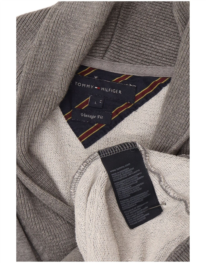 Suéter cardigã masculino Tommy Hilfiger gráfico grande algodão cinza