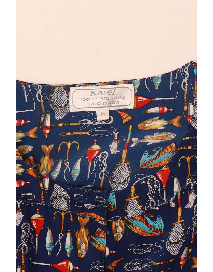 Karel vestido camisa feminino com estampa abstrata Reino Unido 14 médio azul marinho