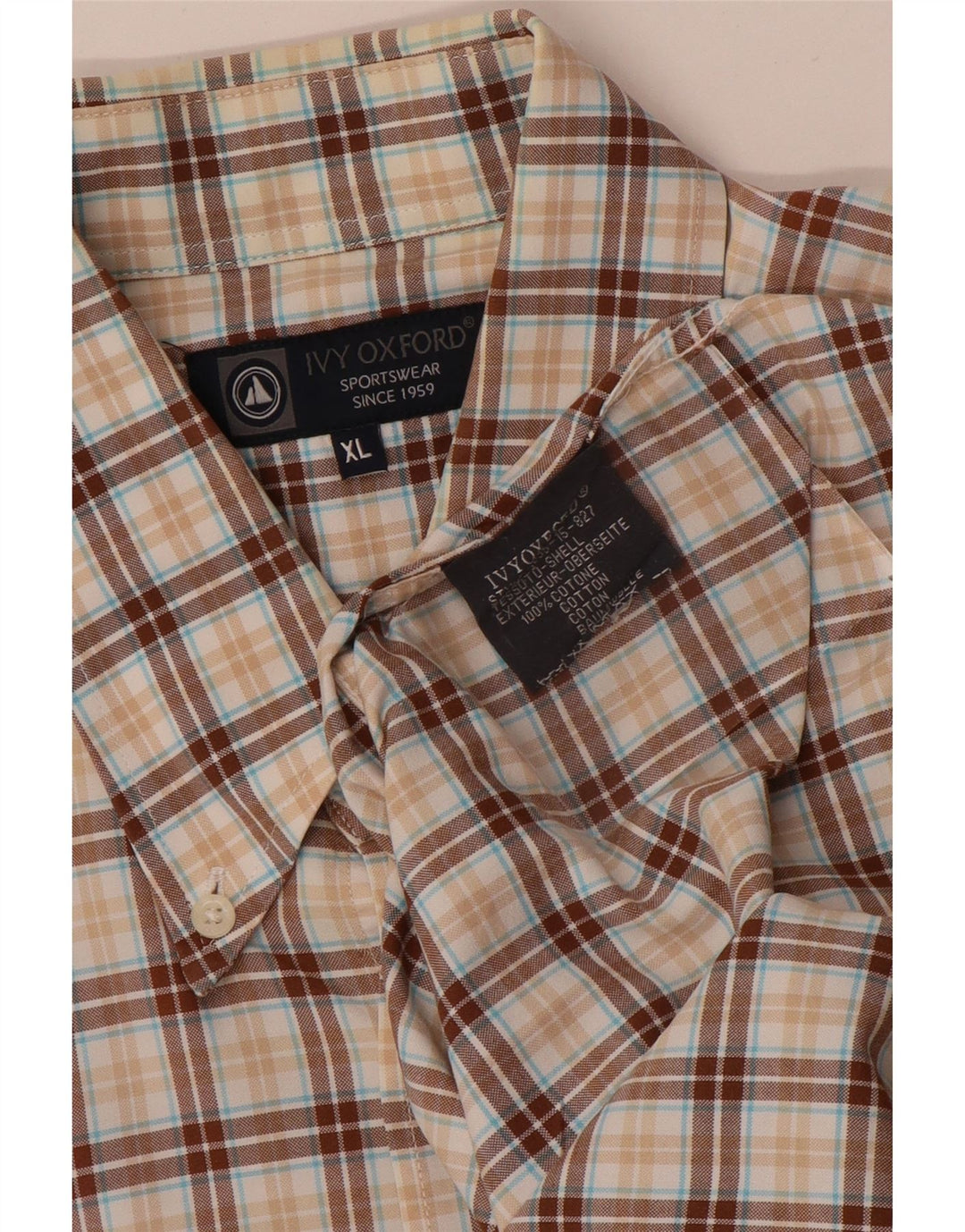Camisa masculina Ivy Oxford XL marrom xadrez algodão