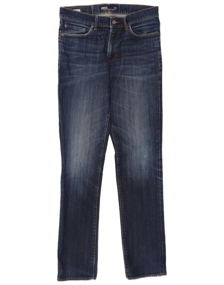 Rifle Mens Distressed Slim Jeans W32 L34 Azul Marinho Algodão