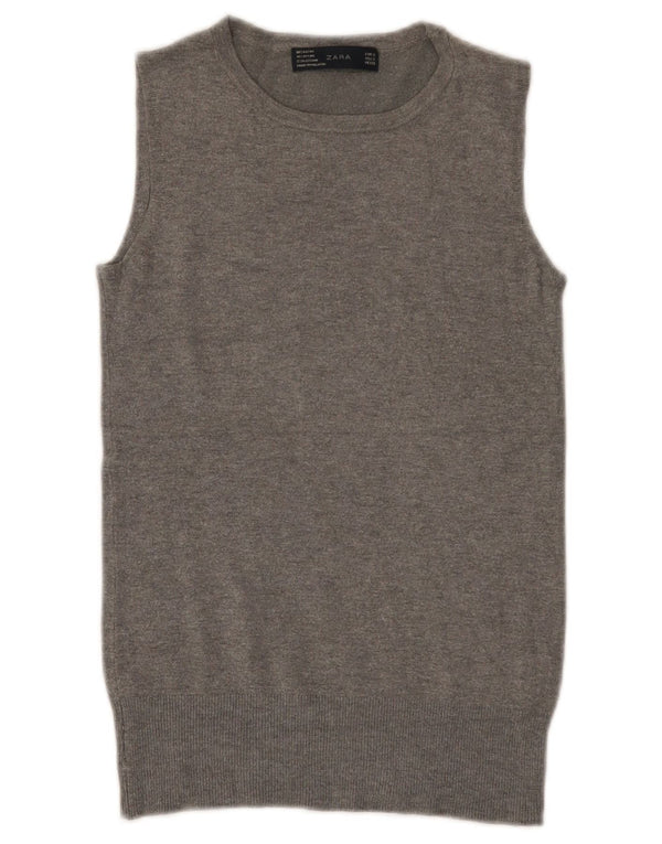 Zara Womens Vest Tank Top UK 8 Pequeno Rayon Cinza