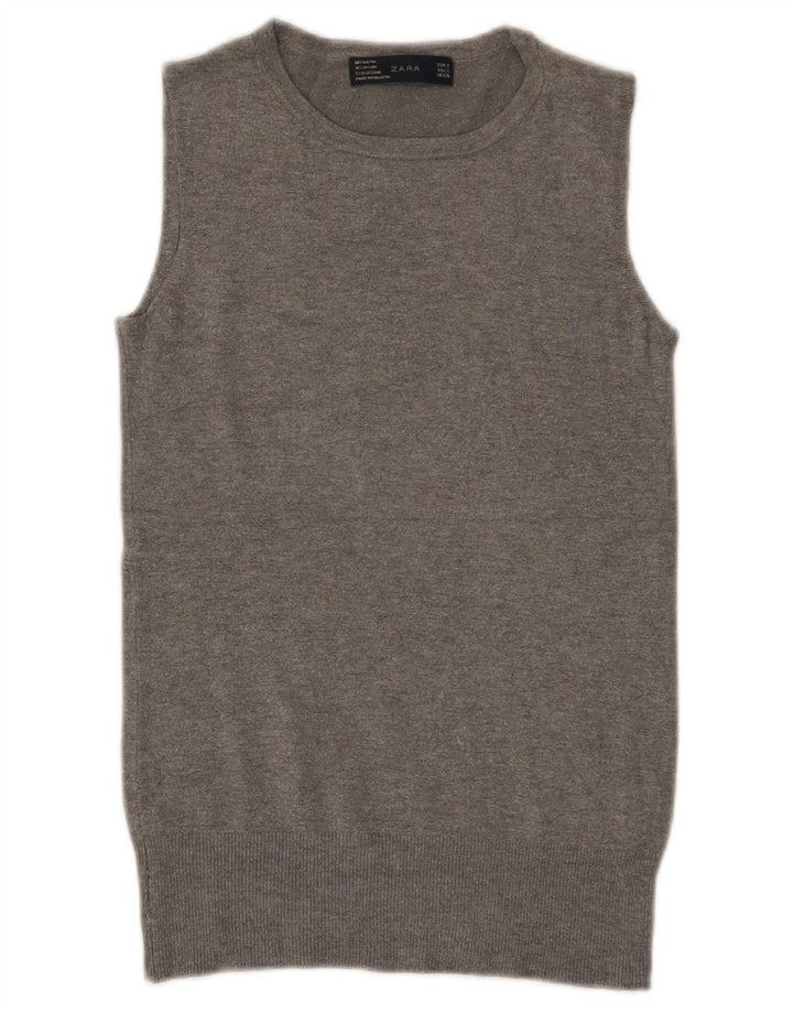Zara Womens Vest Tank Top UK 8 Pequeno Rayon Cinza