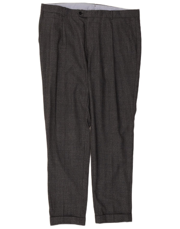 Calça masculina Massimo Dutti Pegged Suit EU 48 XL W38 L32 cinza xadrez algodão