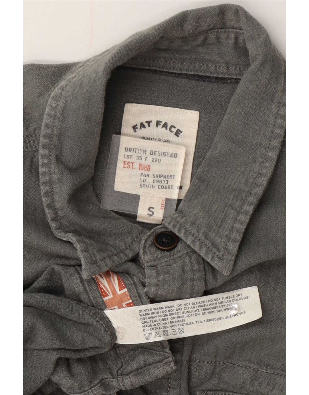 Camisa masculina Fat Face pequena algodão cinza