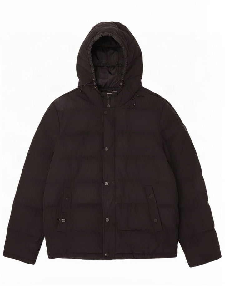 Jaqueta acolchoada com capuz masculina Guess UK 40 grande poliéster preto