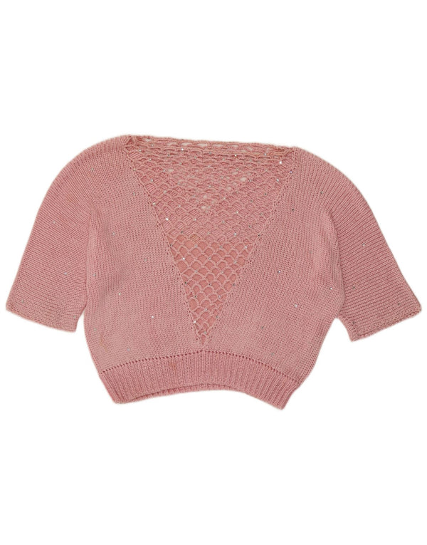 Suéter feminino vintage com gola canoa e gola redonda Reino Unido 14 médio rosa manchado