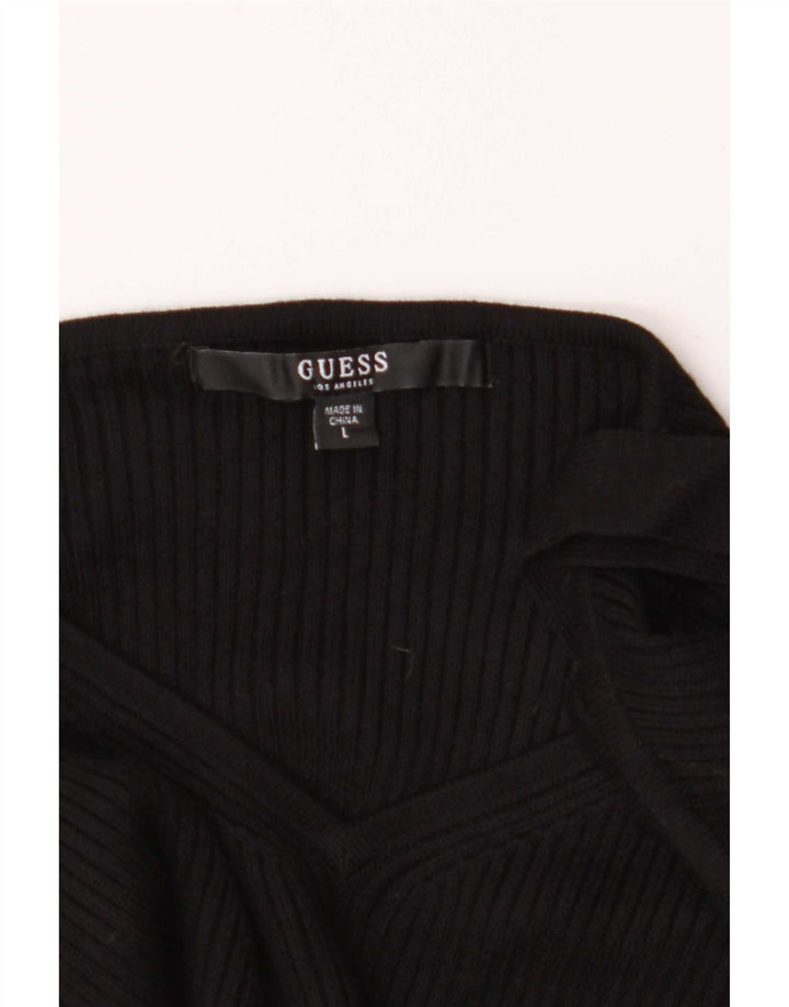 Guess Top feminino ombro de fora UK 12 médio preto rayon