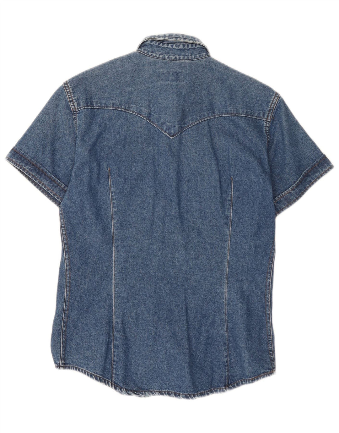 Camisa jeans feminina de manga curta Vitamina UK 14 azul médio