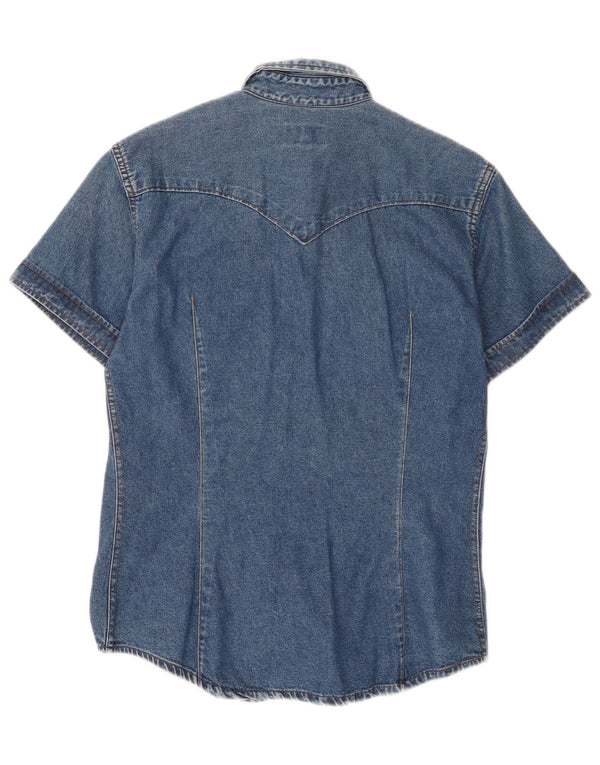 Camisa jeans feminina de manga curta Vitamina UK 14 azul médio