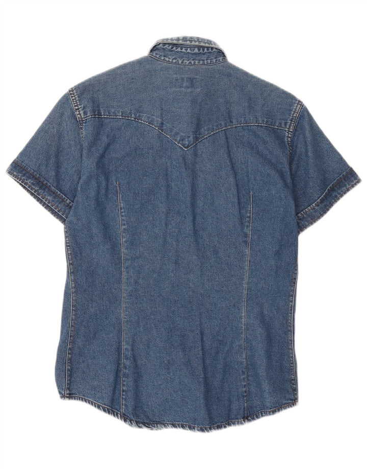 Camisa jeans feminina de manga curta Vitamina UK 14 azul médio