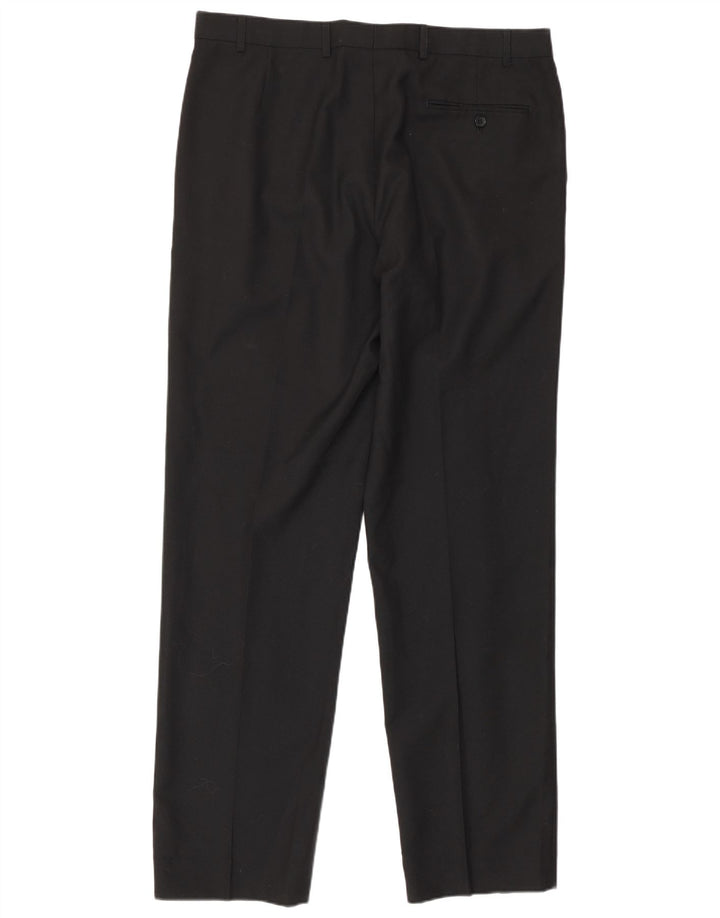 Calça masculina de terno reto Marks & Spencer W36 L33 poliéster preto