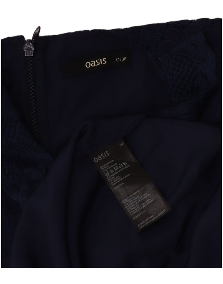 Vestido feminino Oasis sem mangas evasê UK 12 médio azul marinho poliamida