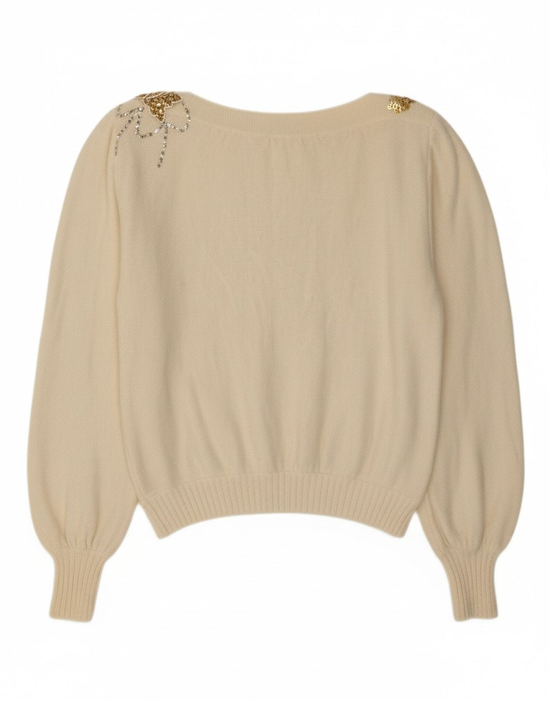 Suéter feminino VINTAGE com gola canoa IT 44 médio off white
