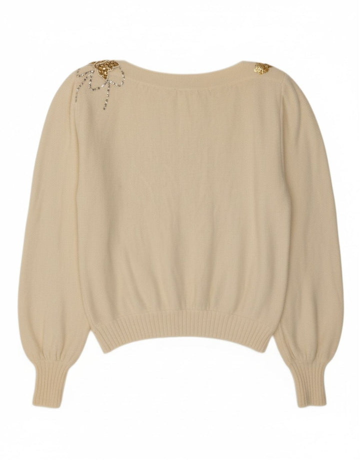 Suéter feminino VINTAGE com gola canoa IT 44 médio off white
