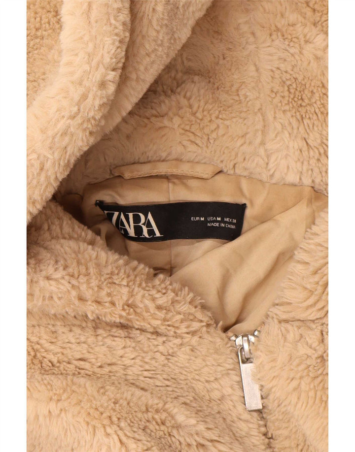 Jaqueta bomber com capuz Teddy Bear feminino Zara Reino Unido 14 poliéster bege médio